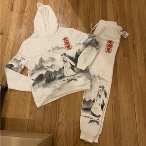 Men's Inuyasha Graphic Pullover Sweatshirt And Jogger Pants Set Off White S NWT